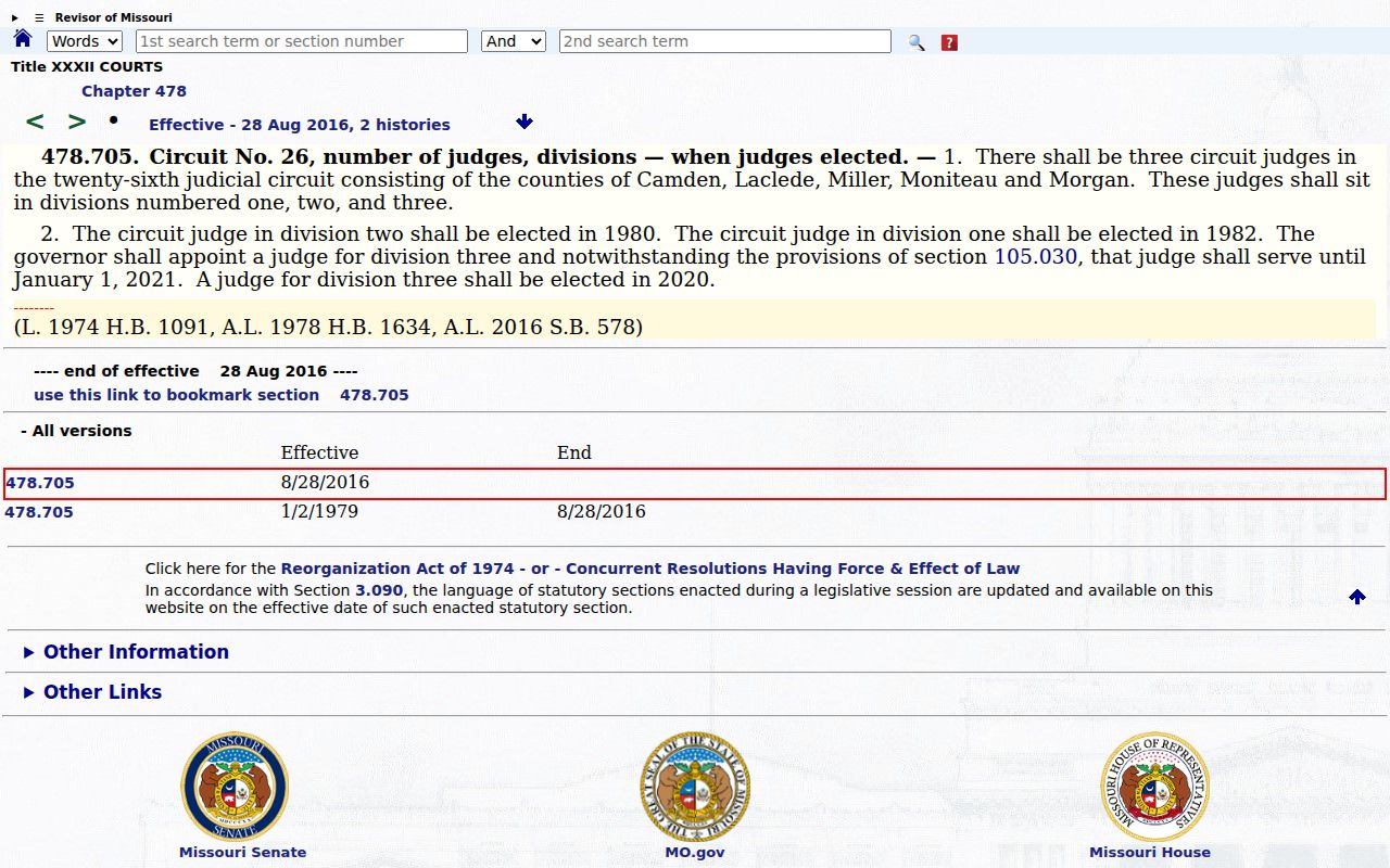 Moniteau County civil court docket 26th Judicial Circuit divisions source