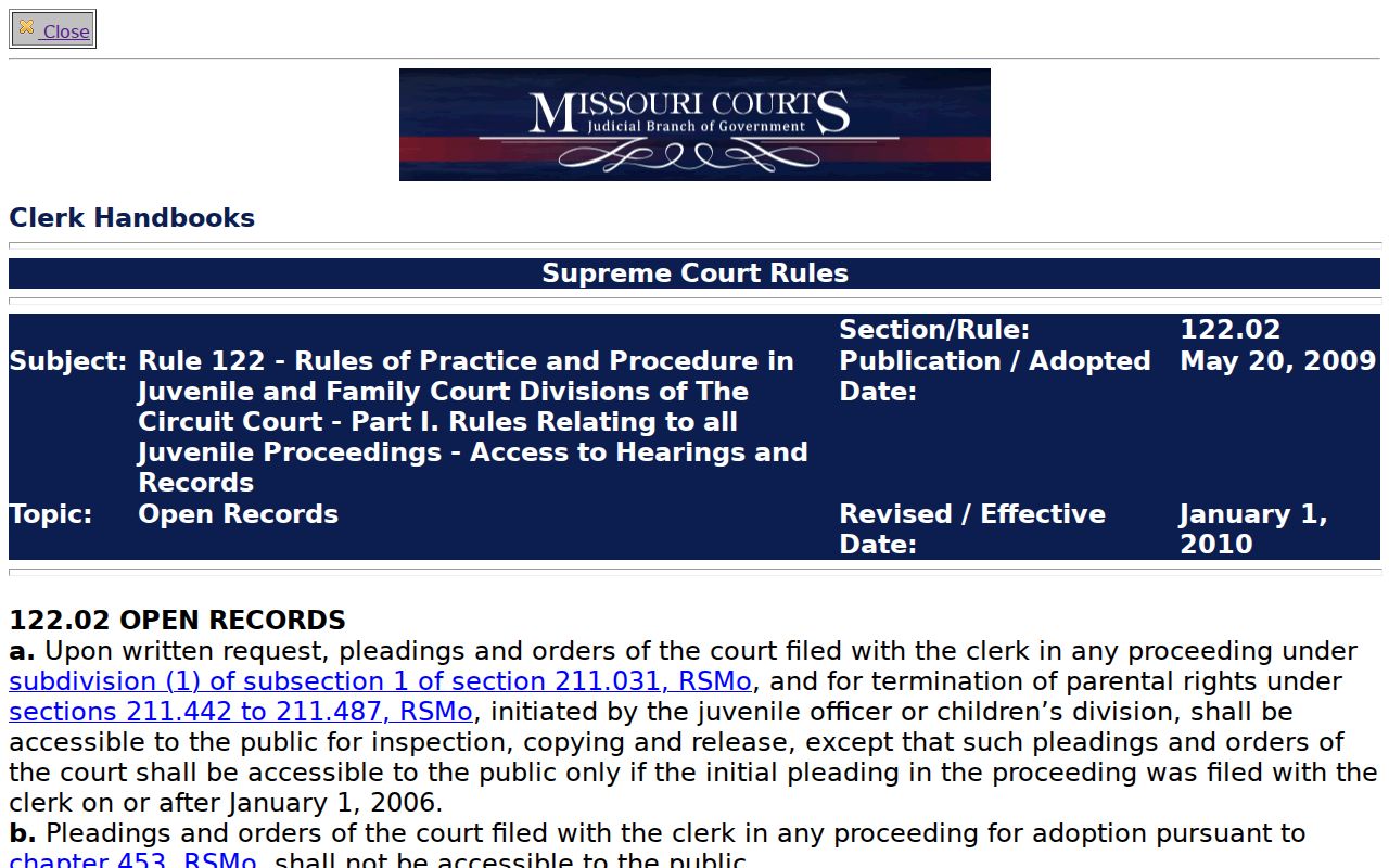 Moniteau County criminal court docket juvenile access rule source