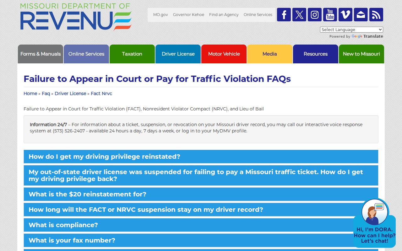 Moniteau County traffic court record FACT compliance source